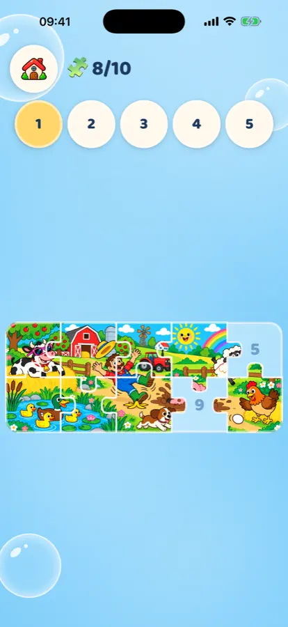 A puzzle picture filling up piece by piece
